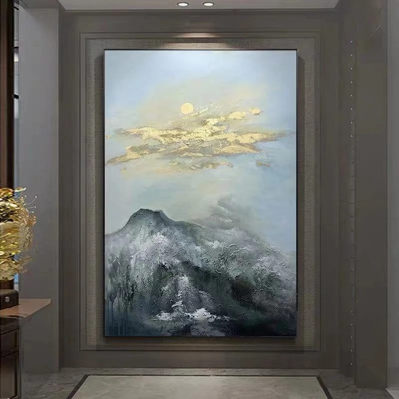Black Hand-painted Mountain Landscape Grey Abstract Canvas Wall Art 78ZQV